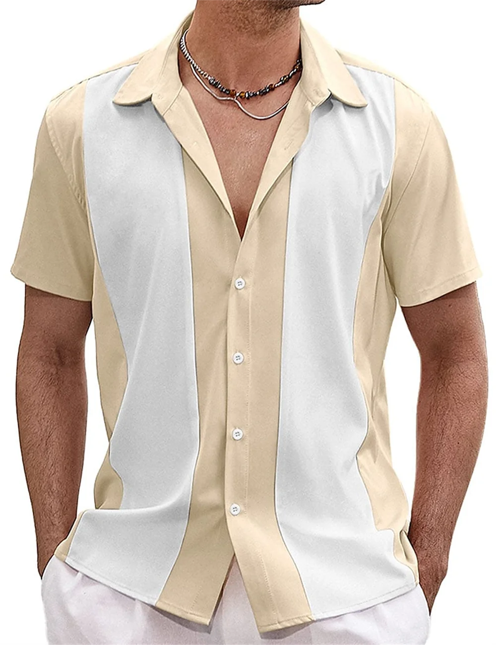 

Loose Faionable Lapel Men's irt Cuban Collar ort Sve Printed Casual Summer Top for Youth Beach Wear