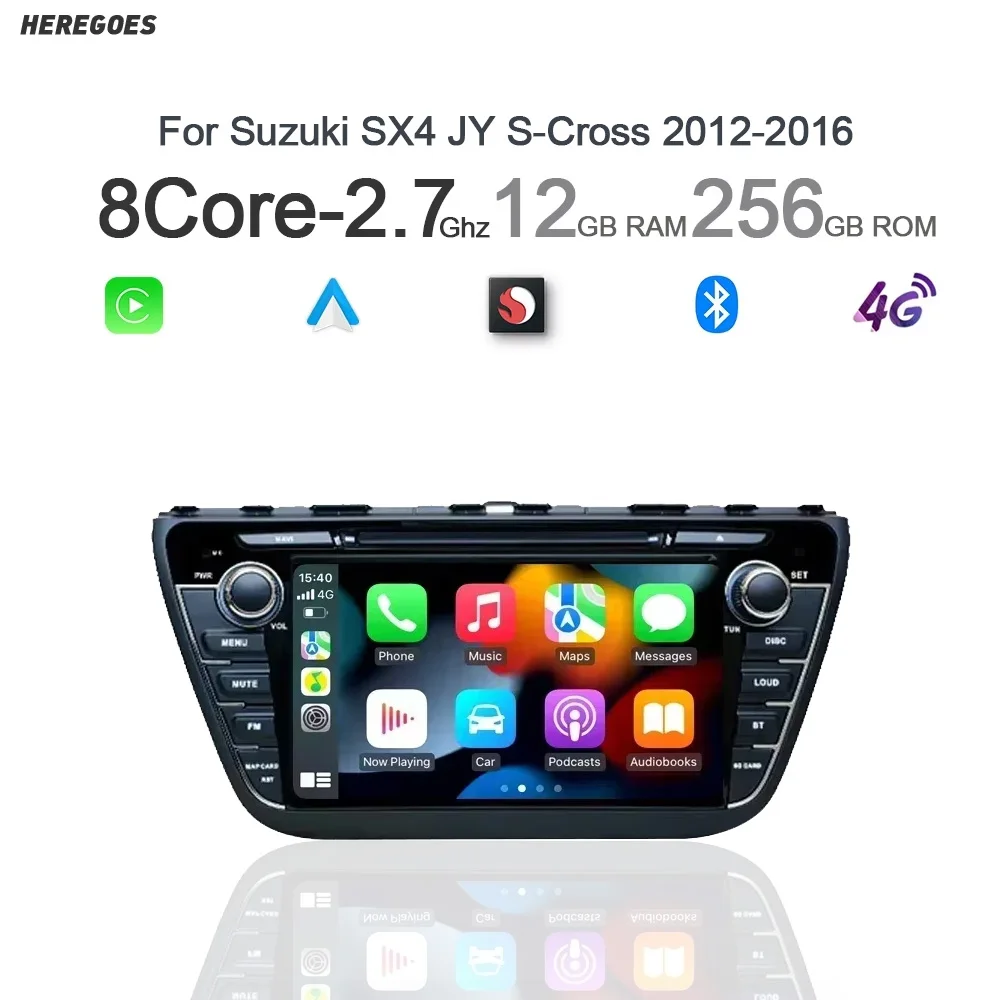 8' Wireless CarPlay Android 14.0 8G+256G Multimedia GPS Car Player Navigation Stereo WiFi For Suzuki SX4 JY S-Cross 2012-2016