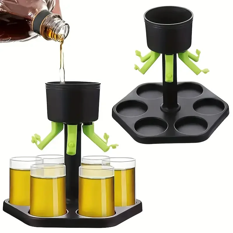 Hexagonal Public Wine Dispenser Points glass Party Fair Pouring Dispenser Glass Tray Set