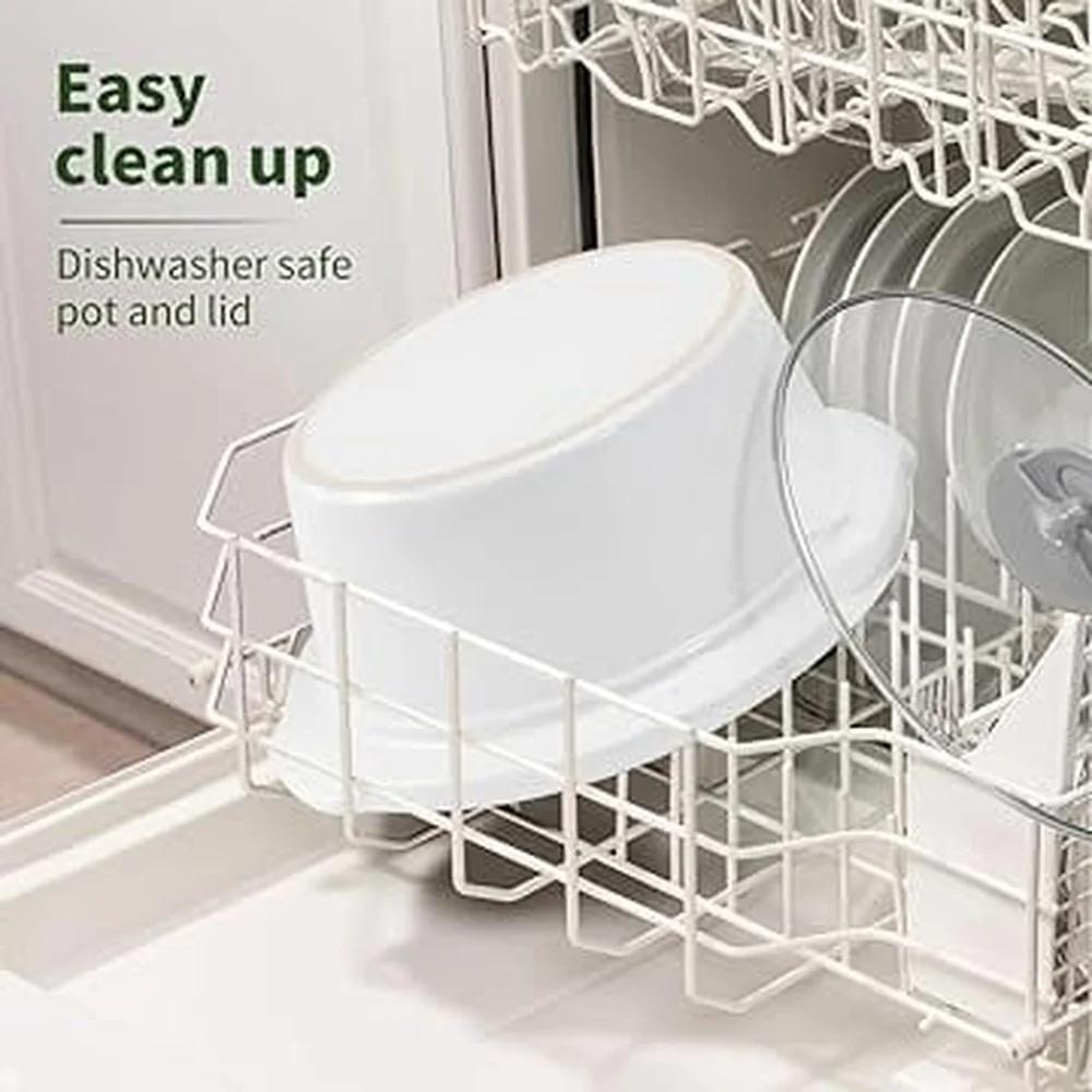 وعاء سيراميك آمن للاستخدام في غسالة الأطباق بقدرة 3.5 لتر مع غطاء زجاجي، تشغيل بلمسة واحدة، تصميم مدمج، حساء الحساء، الكاريز و