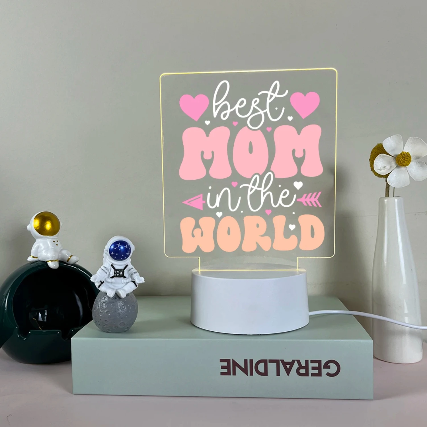 3D Acrílico LED Night Light para Mesa, A Melhor Mãe, Festa de Aniversário, Presente do Dia das Mães, Decoração, Lâmpada de Cabeceira, Novo