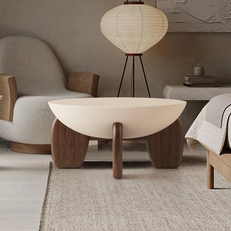 Nordic simple modern marble round slate light luxury Italian wood simple home living room tea living room coffee table