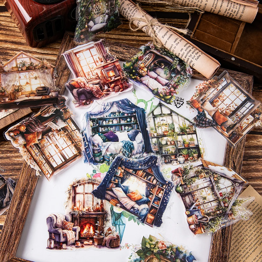 Pegatinas de tema de cabaña de jardín, pegatinas duraderas para mascotas, fundas de teléfono, guitarra y monopatines, 1 unidad