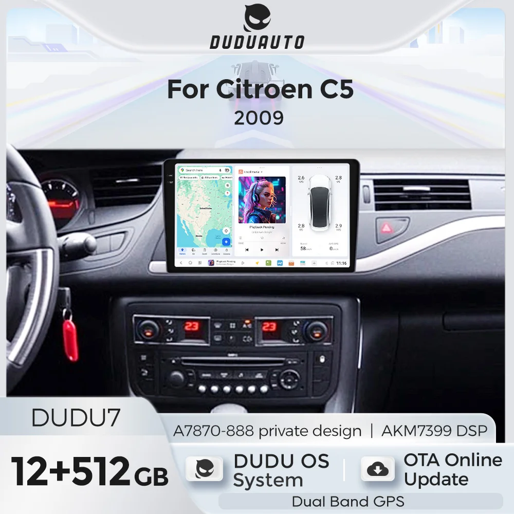 DUDUAUTO DUDU7 Autoradio Android 13 A7870 8G+128GB pour Citroën C5 X7 2008 - 2017 DSP GPS Navigation Système Multimédia Intelligent pour Voiture Carplay Sans Fil 4G LTE Wifi Stéréo 8 Cœurs BT Autoradio Écran 2000*1200 Unité Centrale FM SWC Commande au Volant