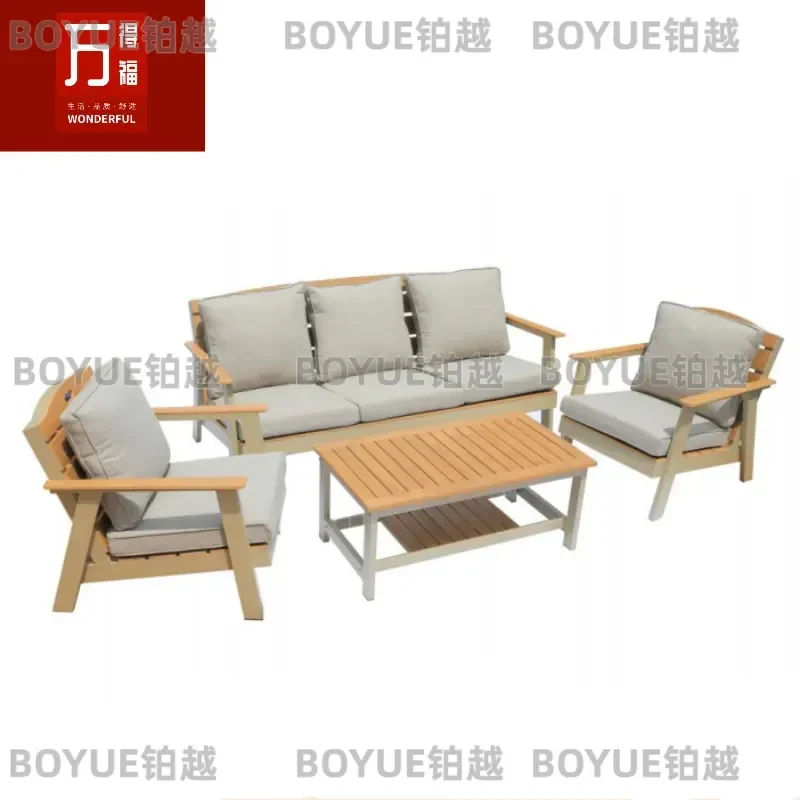 Outdoor Aluminum Alloy Sofa Set Waterproof Plastic Wood Coffee Table Garden Terrace Furniture Sunscreen Patio Chair