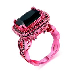 Big Punk Square Black Pink Gold Color Rings for Women Men Unusual Black Zircon Fashion Cocktail Party Ring Fashion Jewelry DD042