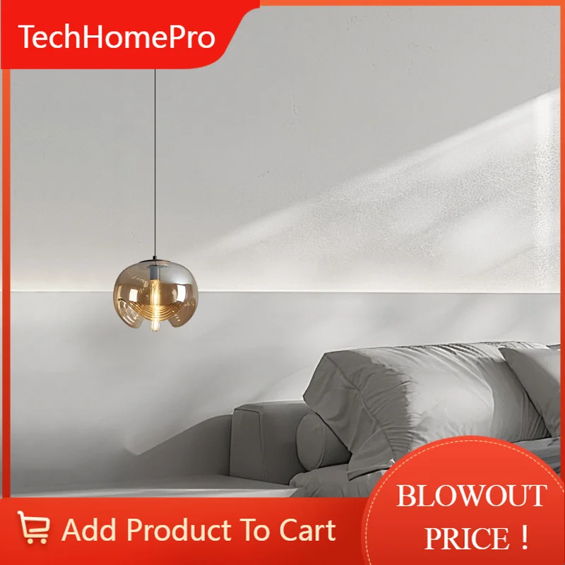 TechHPGlass Shade Small Pendant Light Bedside Lighting Night Light For Living Room Bedroom Bedside