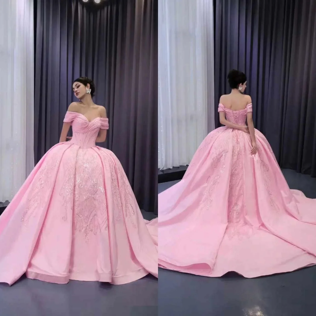 

Gorgeous Sequins Ball Gown Wedding Dresses Sleeveless Off Shoulder Bridal Gowns Crystals Customized Special Party