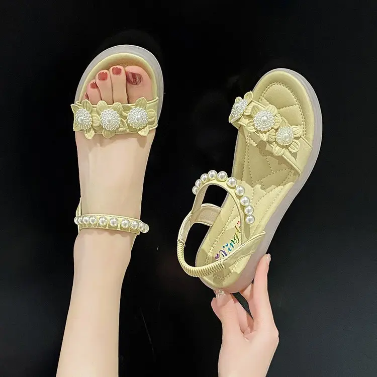 Clogs With Heel Beach Sandal Woman Luxury Female Shoe 2024 Summer Med Muffins shoe Thick Comfort Girls Medium Beige Fashion Glad