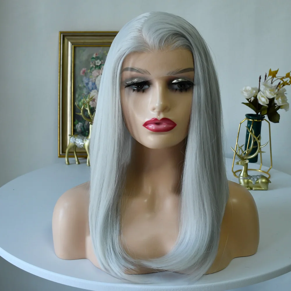 Kurze Bob-Perücke, silbergrau, HD-transparente Spitze-Frontal-Perücken, gerade Bob-Perücken, vorgezupft, 13 x 4 Spitzenfront-Perücken, synthetisch, für Frauen