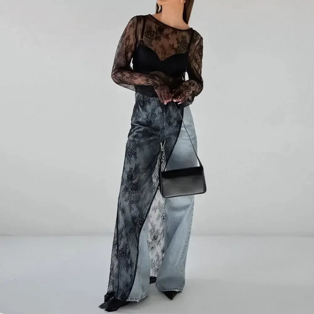 Vestido de fiesta de noche Vestido de encaje Vestido de encaje negro Nuevo estado Moda Vestido que combina con todo Vestido largo tipo jersey