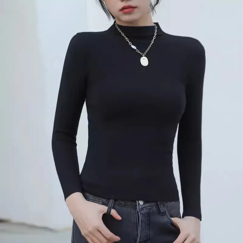 เสื้อสเวตเตอร์ถักคอเต่าครึ่งตัวเสื้อผู้หญิงสวมใส่ด้านใน 2024 ฤดูใบไม้ผลิฤดูใบไม้ร่วงฤดูหนาวแขนยาวแฟชั่นออก