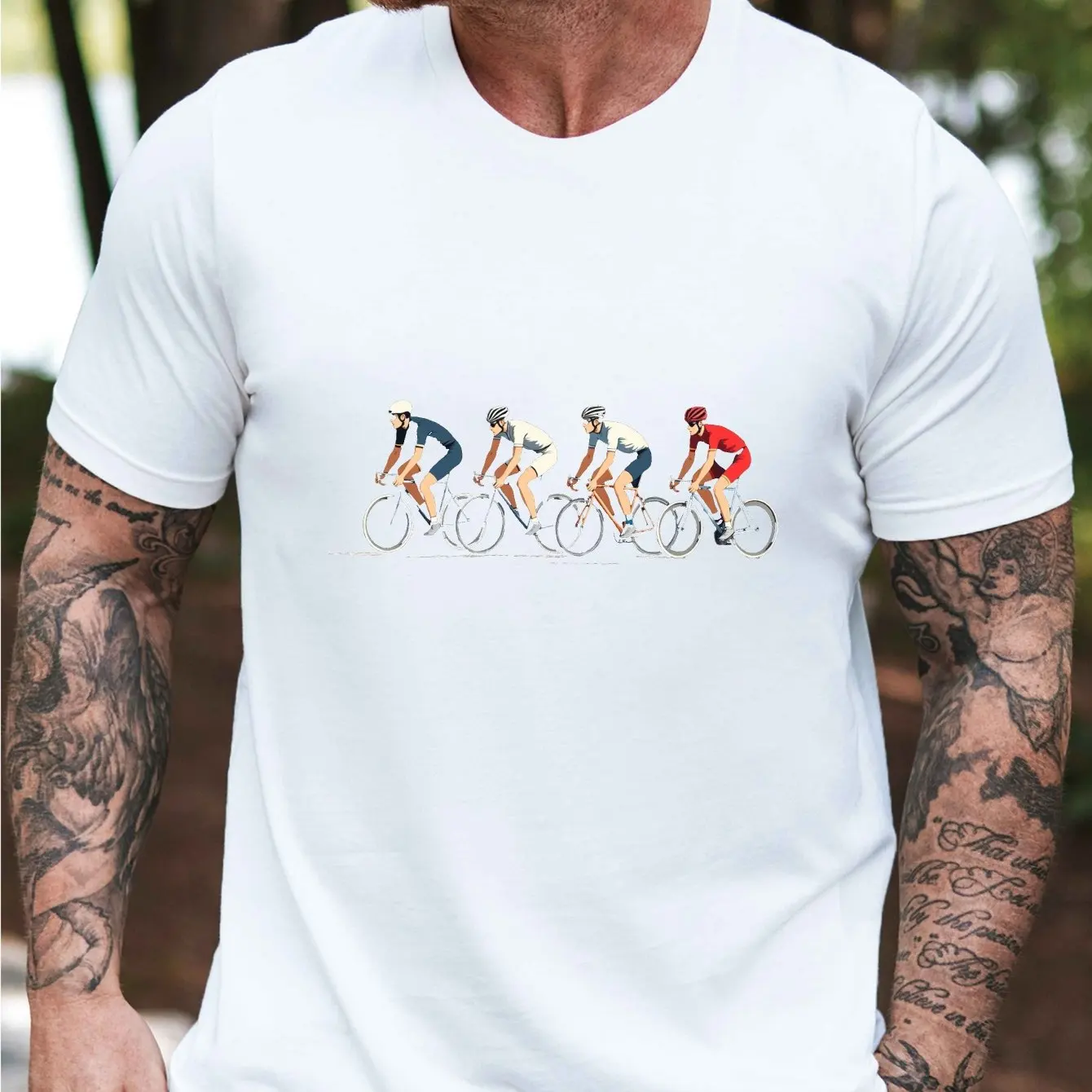 Men's Graphic T-Shirt with 6 Cyclists Racing Print Breathable Micro-Elastic Regular Fit Round Neck Men Clothing Comfortable