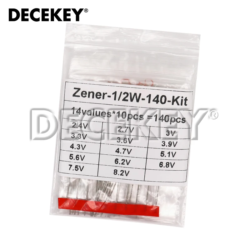 140pcs 1/2W Zener Diode Assorted Kit 0.5W 14Values Each 10pcs 2.4V-8.2V DIY Sample Set New