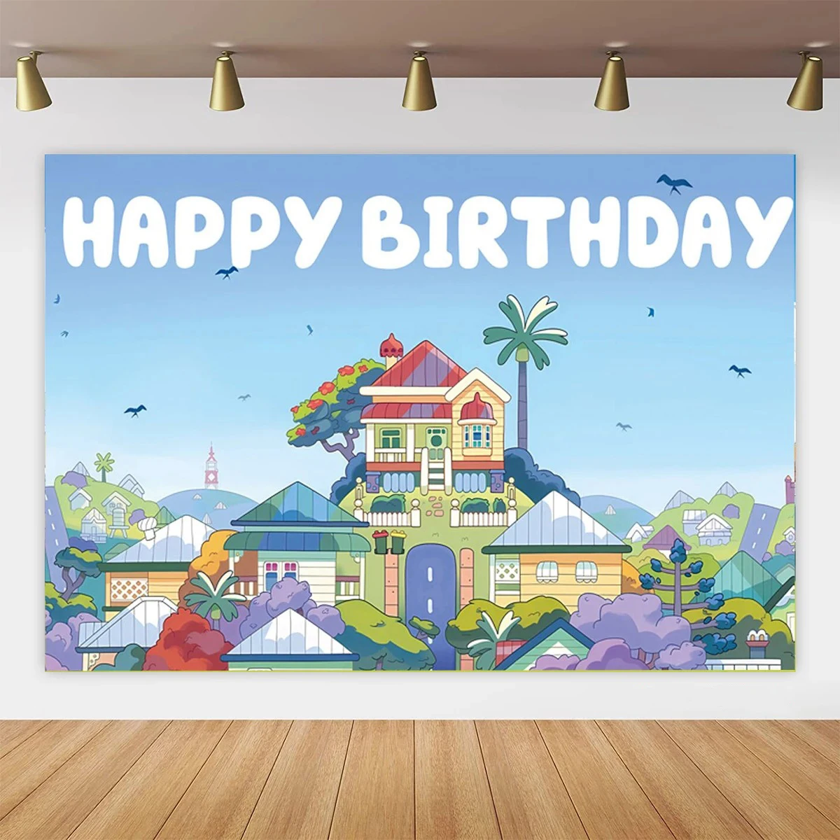 Blue Dog House Birthday Party Cartoon Custom Decor Backdrop Wild Animals Blue Sky White Cloud Boy Girl Child Banne Baby Shower