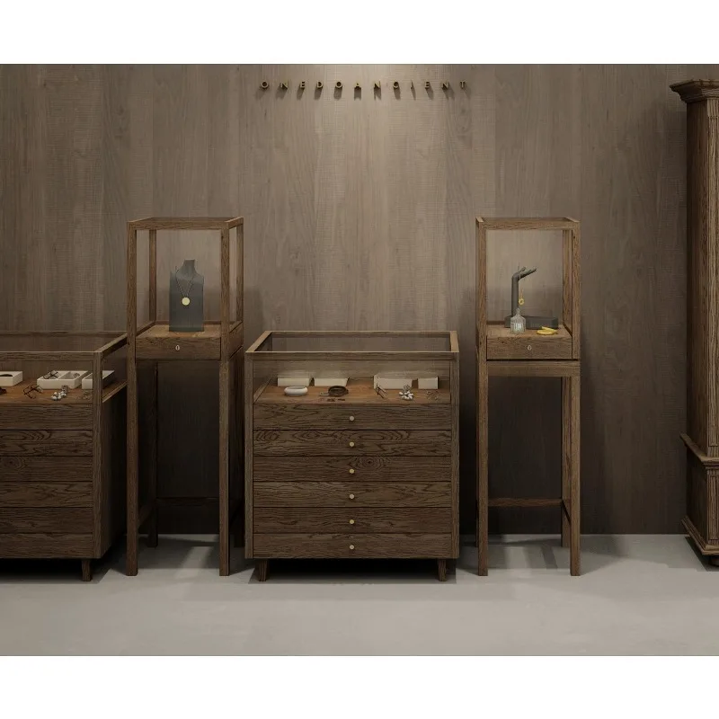 Retro display cabinet, display cabinet fashion cabinet, simple bucket cabinet, jewelry antique bronze collection store boutique