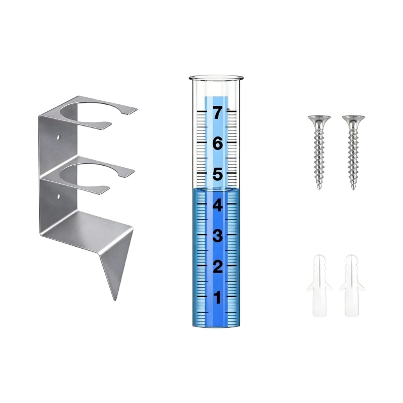 E7CD Outdoor Rainfall Gauge Tube with Wall or Ground Mount Holder Set for Fence Post