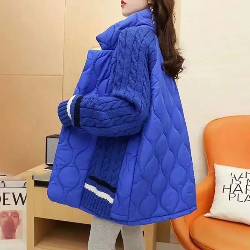 

Модное пальто Klein, синий лоскутный свитер, новый толстый и свободный вязаный кардиган для женщин осенью и зимой, модная верхняя одежда