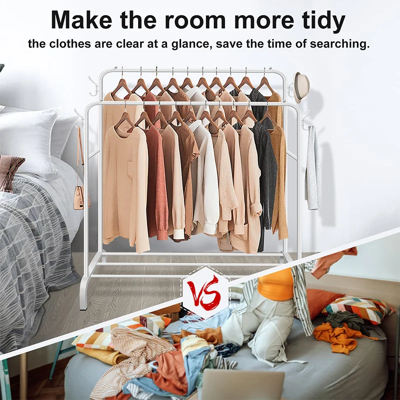 Dual Rails Stehender Kleiderständer Kleiderständer Schuhe Organizer Kleiderbügel Wohnzimmer Möbel Aufbewahrung Sh – Detail 3
