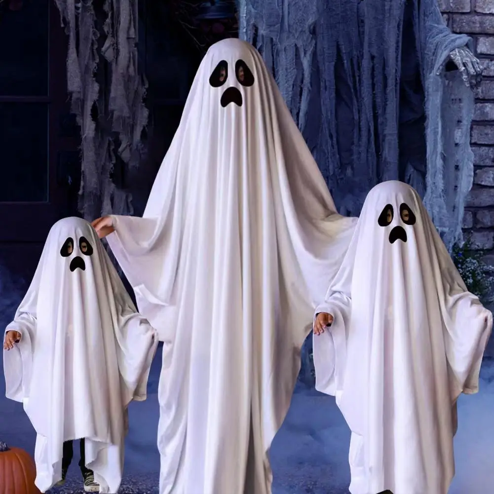 Kids Ghost Cloak Halloween Fancy Dress Ghost Cosplay Prop Spooky Trick-or-Treating Smiling Ghost Robe Party Costume