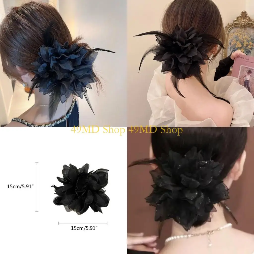 

49MD Big Flower Hair Scrunchies Hair Tie Headpiece Elastic Hair Rope 1920s Accessories for Womens Girls
