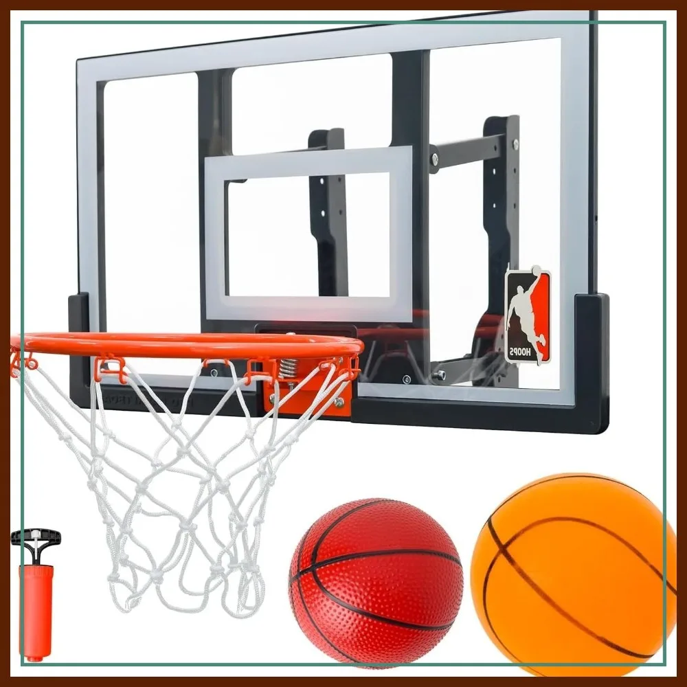 

Mini Basketball Hoop Indoor 25 Inch, Adjustable Height Wall Mounted Hoop with Silent Backboard, 2 Balls