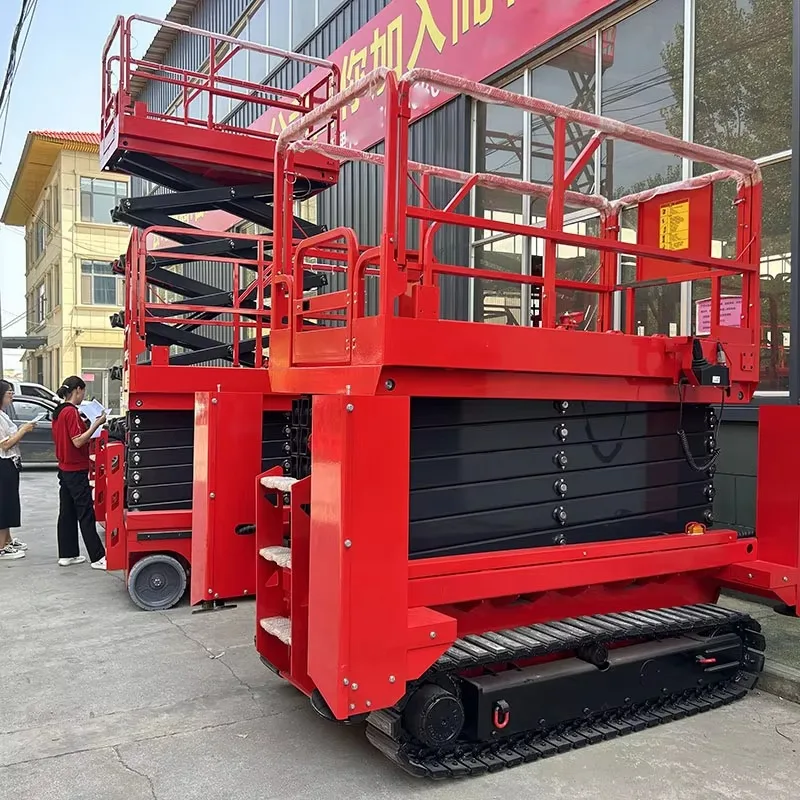 Customized 450kg CE ISO Crawler Mobile Scissor Lift 6m-13.8m Electric All Terrain With Anti-skid Platform Durable Safety