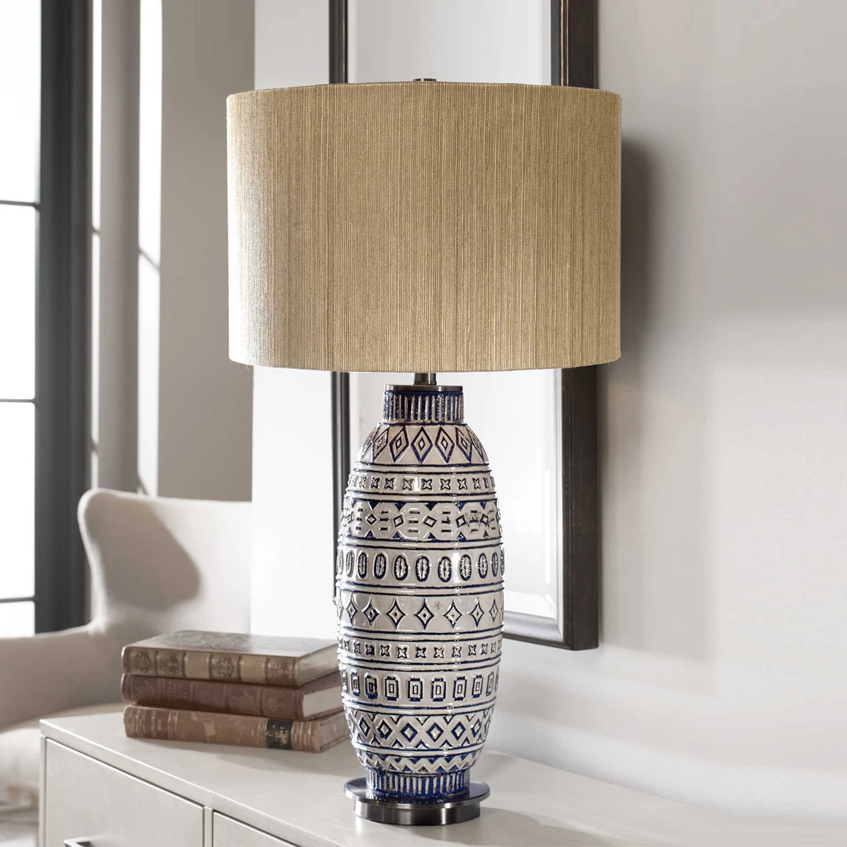 Lampu Meja Keramik Retro Mewah Ringan Amerika untuk Kamar Tidur, Lampu Meja Samping Tempat Tidur Model Sederhana, Dekorasi Desain Hotel untuk Ruang Tamu