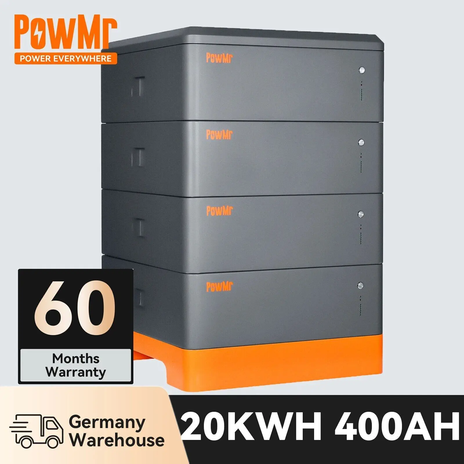 PowMr 48V 51.2V Lithium Battery 300Ah 400Ah 20KWH LiFePo4 Battery Pack RS485/CAN Hybrid inverter Solar Energy Storage Power Bank