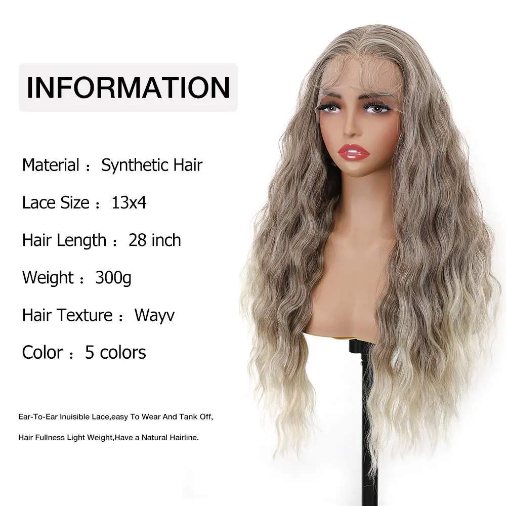 13x4 28 Inch Wavy Lace Front Wig Honey Silver Copper Rooted Ombre AIYEE High Temp Fiber Synthetic Hair Cosplay Women Wigs New