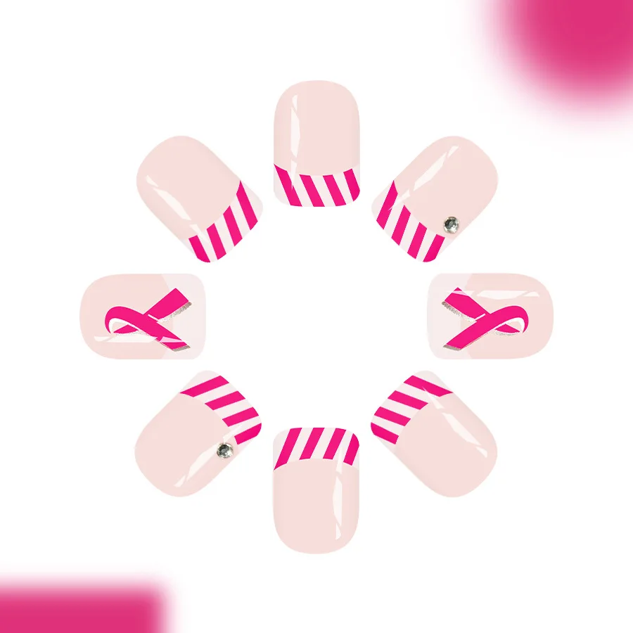 24 Uds. De uñas postizas cortas rosas francesas, uñas postizas brillantes y dulces para mujer, uñas postizas reutilizables con purpurina y decoración de lentejuelas