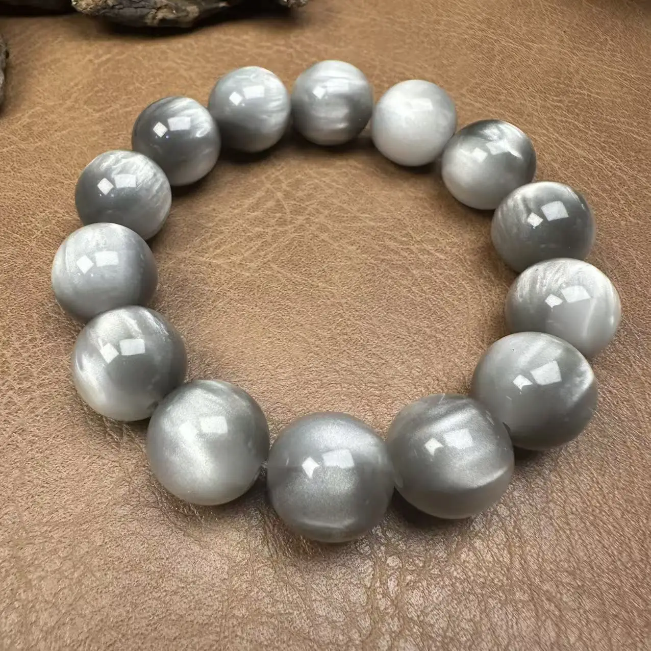 12/14/16/20mm Resin Round Gray Cat Eye Beads with Golden Line Bracelet Adjustable Unisex Yoga Gift