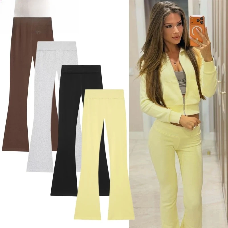 Zhio Sweatshirt Flared Trousers Fleece High