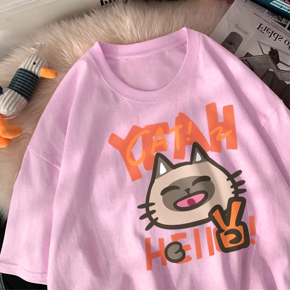 안녕하세요 작은 고양이 귀여운 인쇄 여성 티셔츠 만화 인쇄 탑 o-넥 부드럽고 편안한 반팔 여름 캐주얼 의류