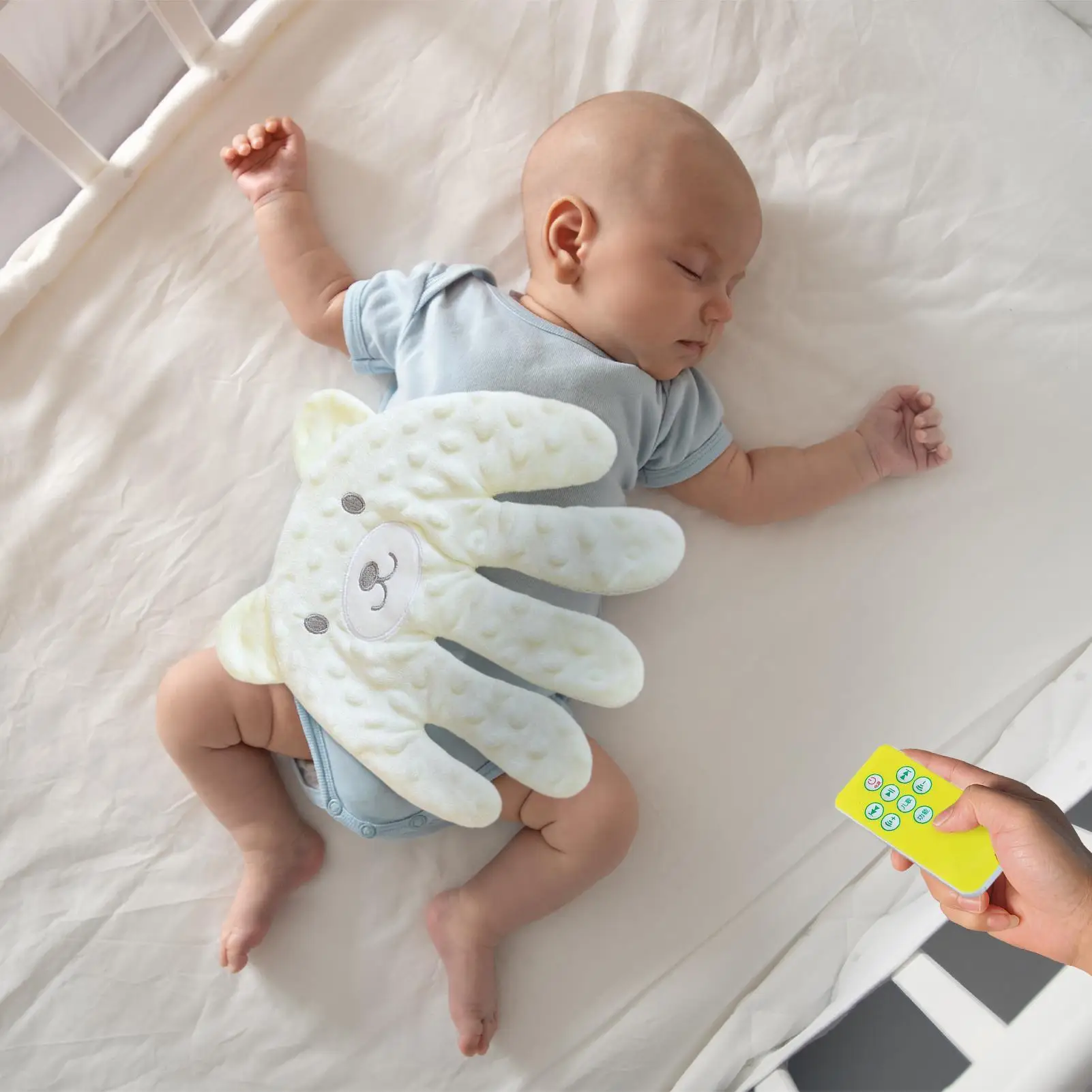 赤ちゃんの睡眠パッティング枕、なだめるような手のひらリモコン付き電動ベビーハンドピロー、幼児用なだめる人形の手のひらパッティング