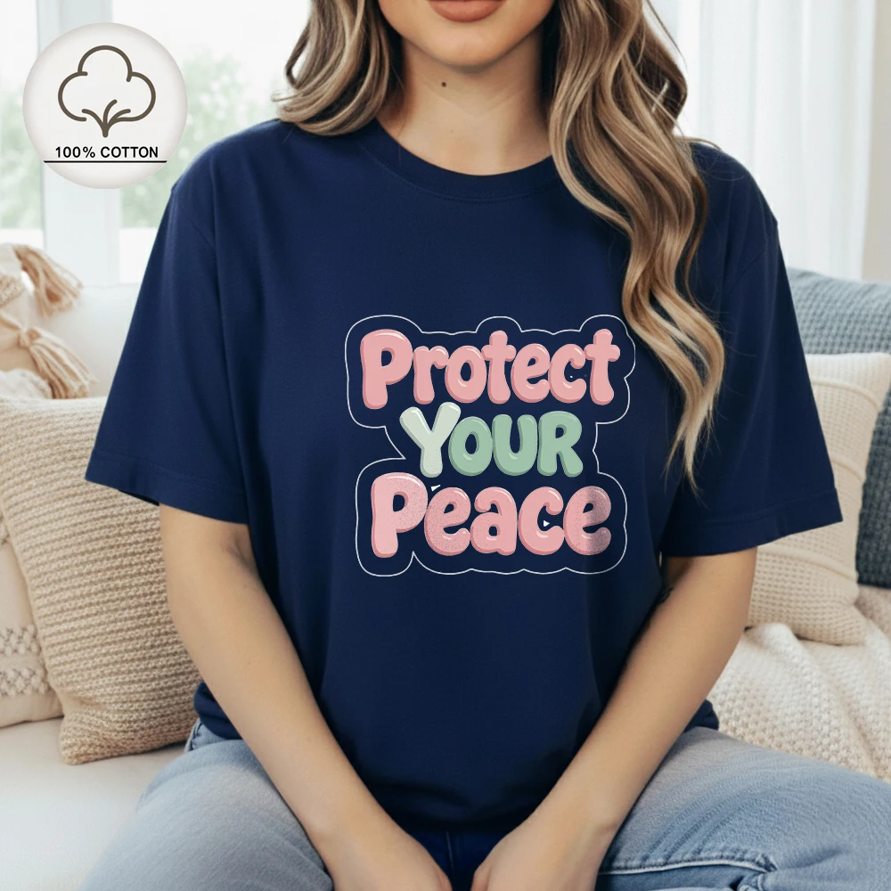 T-shirt à manches courtes pour femmes, motif esthétique motivant, protection de la paix, haut d'été