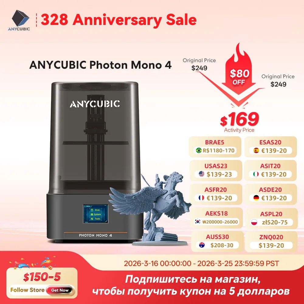 

PRESALE ANYCUBIC Photon Mono 4 UV Resin 3D Printer High-Speed 10K 7'' high-definition screen 3D Printing Size 153×87×165mm