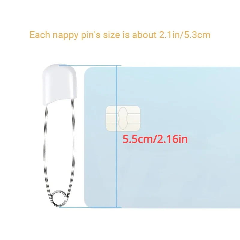 100pcs Heavy Duty Stainless Steel Diaper Pins - 2.1in/5.3cm Plastic Head Pins with Safe Locking Closures for Cloth Diapers