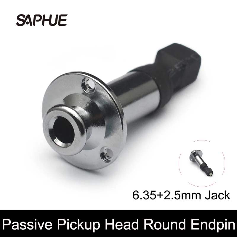 Passive Pickup Head Round Head Endpin for Acoustic Ukulele, 6.35 + 2.5mm, Chrome, 2Pcs