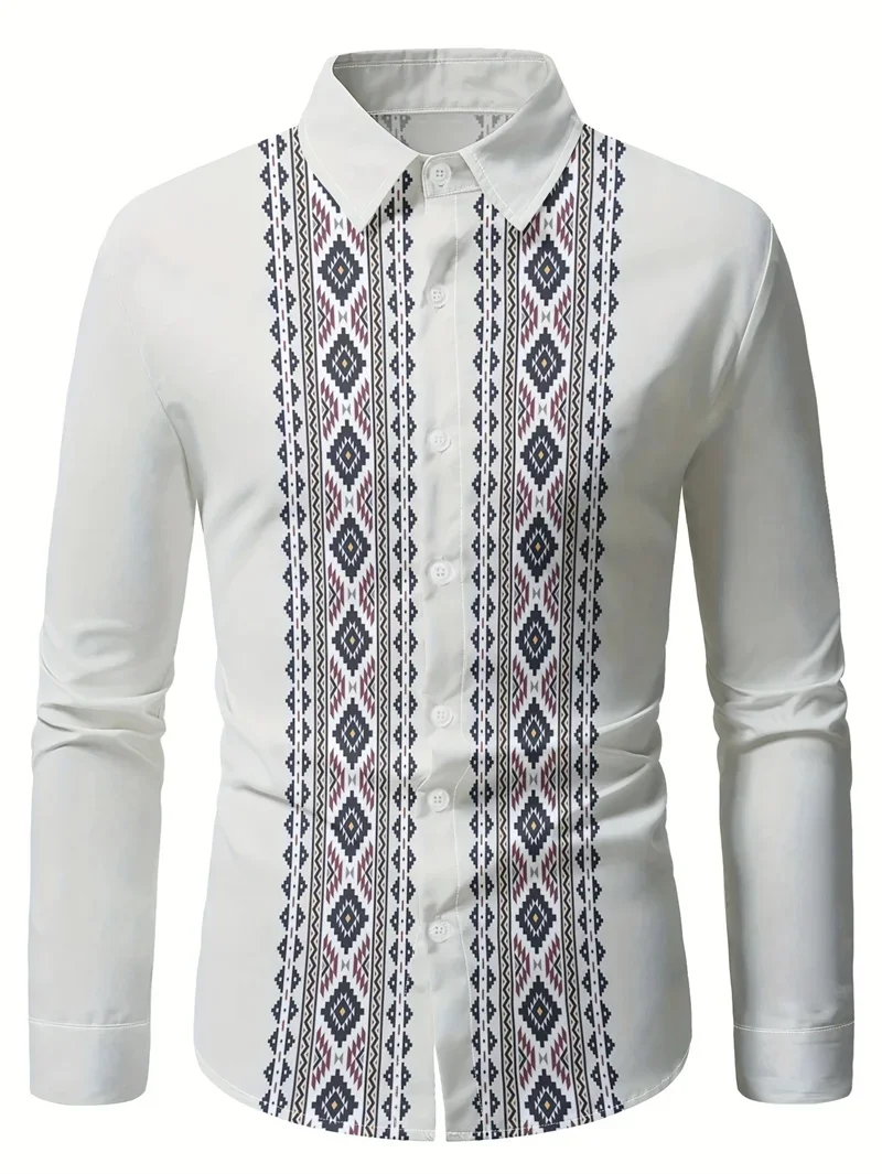 New Casual Men's Simple Retro Business Casual Long Sleeved Shirt Striped Printed Street Daily Fashion Men's Short Sleeved Shirt