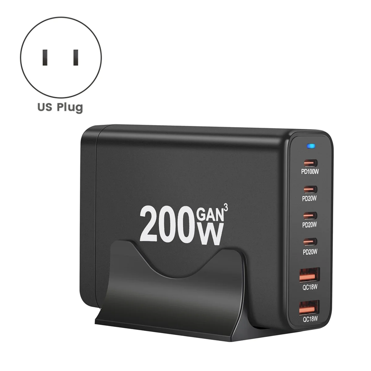 200W GaN Desktop Charger 6-Port USB Type C PD Charger Quick Charge 3.0 USB Type C Fast Charger for Phone USB