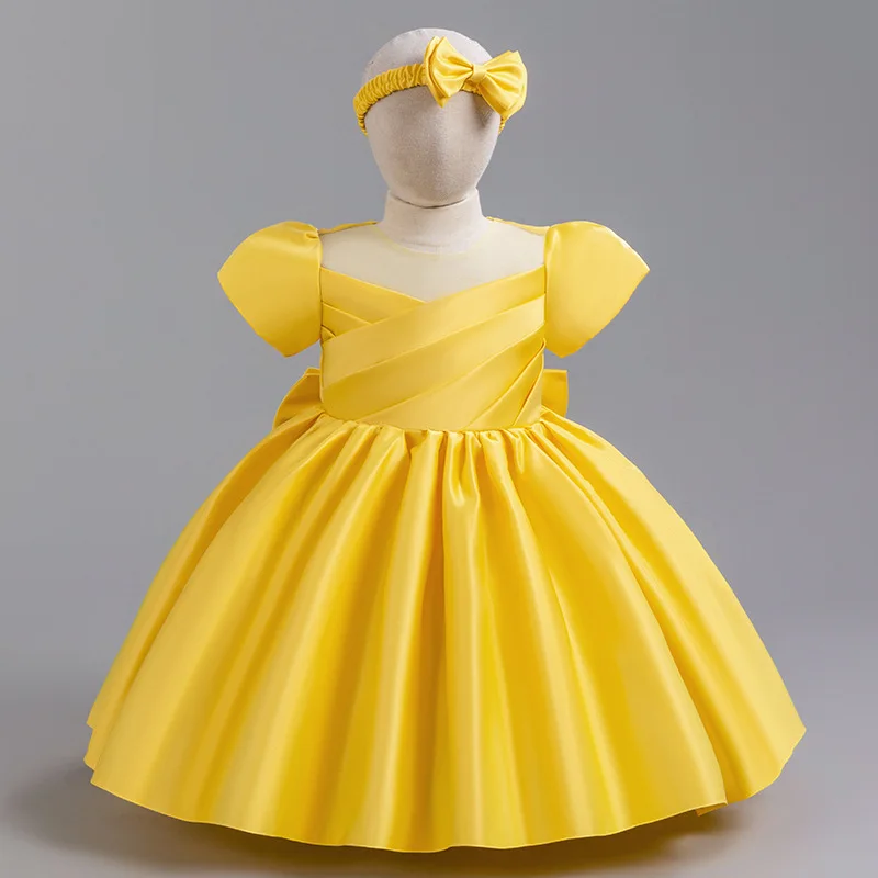 فستان حفلة للأميرات الصغيرات من الساتان للأطفال ، رباط شعر ، زفاف ، هدايا عيد ميلاد ، رضع ، موضة صيفية ، 1 ، 2 ، 3 ، 4 ، 5 سنوات #4