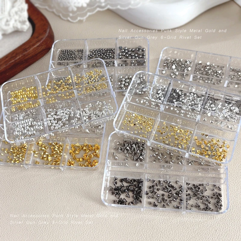 Nagelkunst Steentjes Decoraties Manicure Charms Mixgrootte Punk Stevige klinknagels HemiSphere Vierkant Scherpe kegel Goud Zilver K Gun Zwart