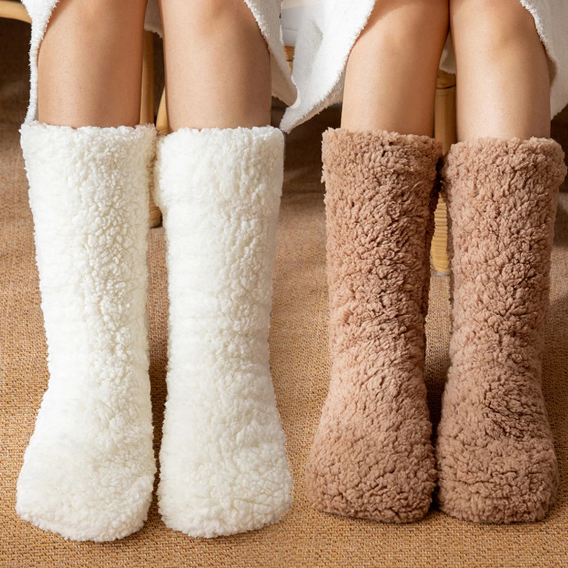 Thickened Winter Fuzzy Socks Women Warm Home Slipper Solid Color Socks Girl Cute Christmas Gift Female Funny Sleep Floor Socks