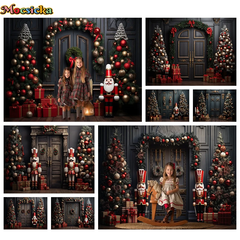 

Mocsicka Christmas Tree Background Santa Claus Room Door Decor Children Family Holiday Party Backdrop Photography Shooting Props
