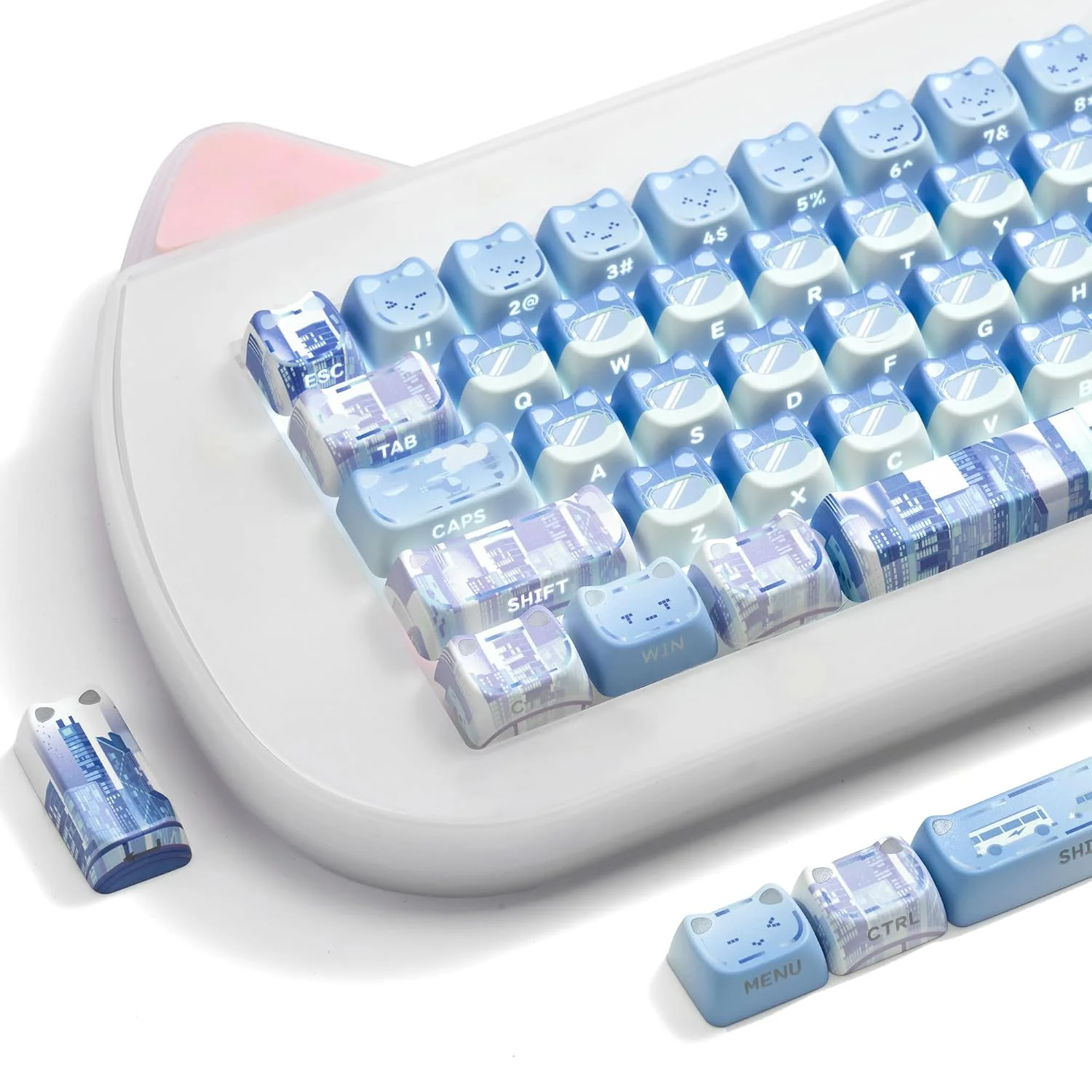 XVX Pixel City Theme MAO Keycaps Blue PBT Side-Printed Shine-Through 113-Key Keycap Set