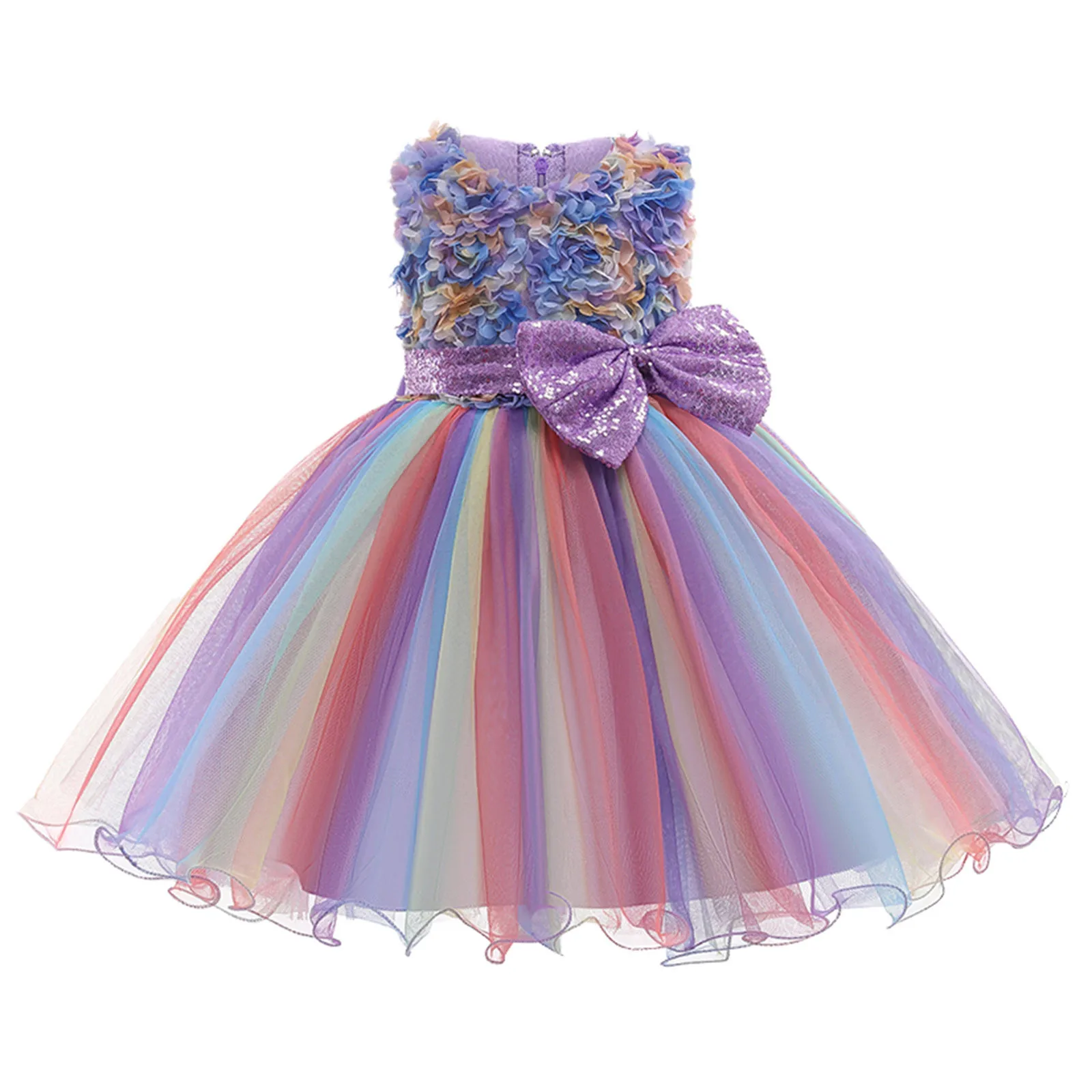 3-10Y Girls Rainbow Tulle Dresses Kid Wedding Tutu Layers Cake Princess Elegant Party Prom Dress Children Communion Evening Gown