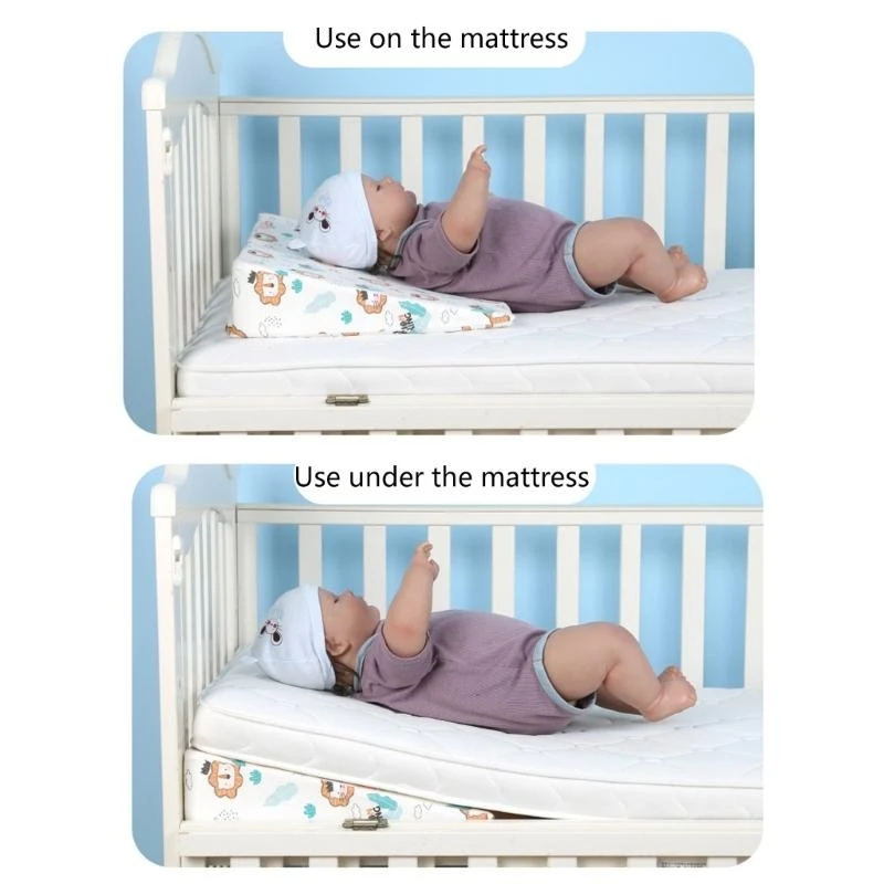 J15U وسادة إسفين للنوم الآمن للأطفال تمنع الاختناق والمغص لحديثي الولادة وسادة منحدر ووسادة مريحة لهدية سرير الأطفال #2