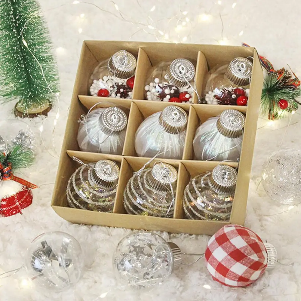 

Reusable Christmas Ornaments Festive Christmas Tree Ornaments Sparkling Plaid Christmas Ball Set 9pcs Shatterproof for Xmas