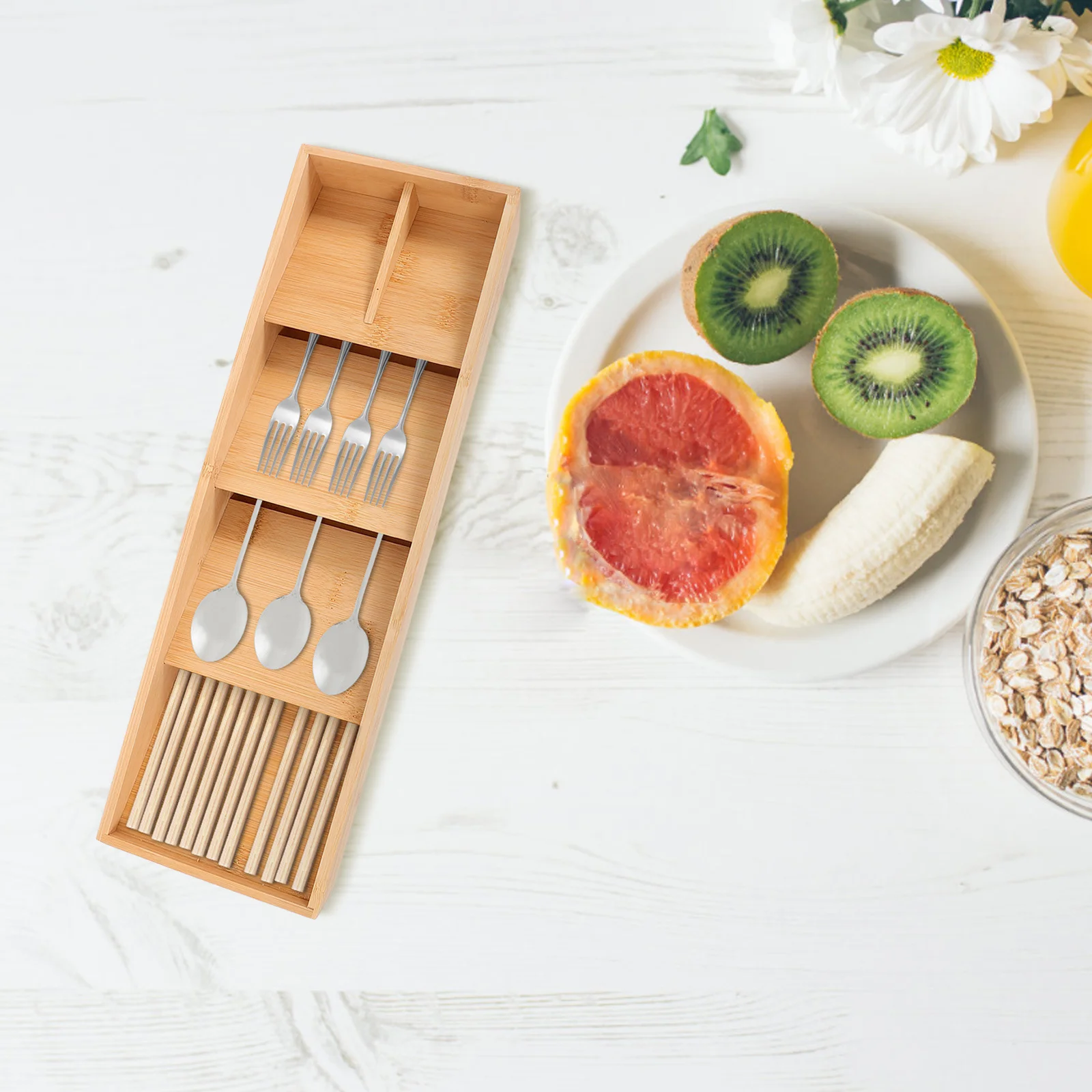 

Wood Silverware Drawer Organizer 4 Slots Narrow Utensil Holder Organizer for Kitchen Utensils Cutlery Tray Utensil Holder Drawer